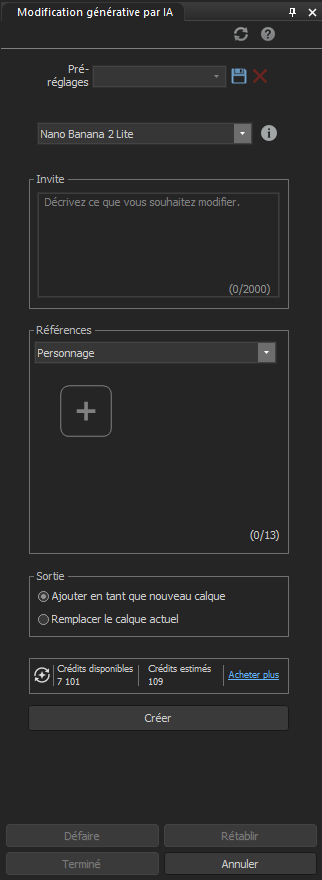 Panneau Modification générative
